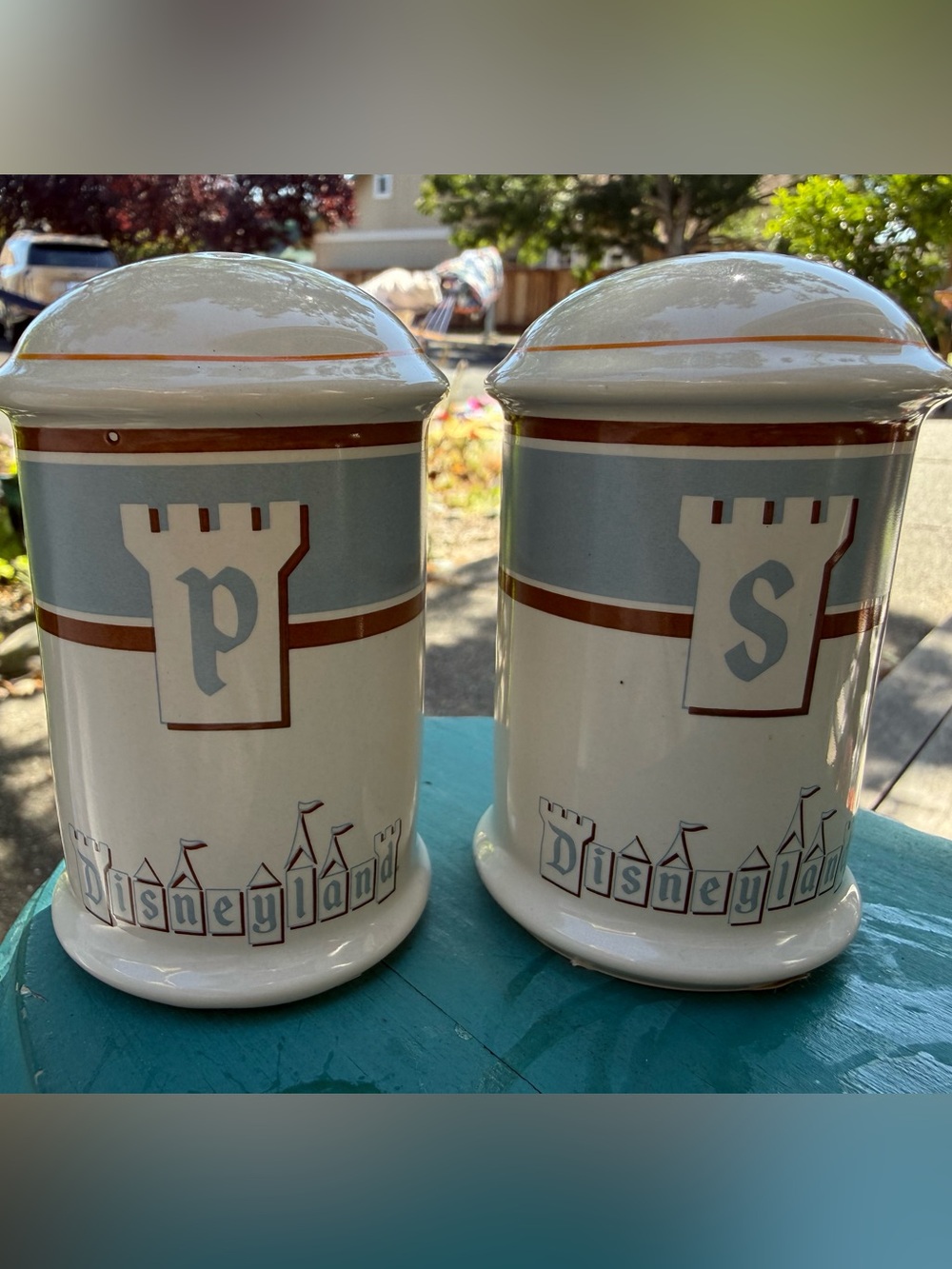Vintage Disney White Ceramic Salt & Pepper Shakers -Orig. Anaheim Resort Marking